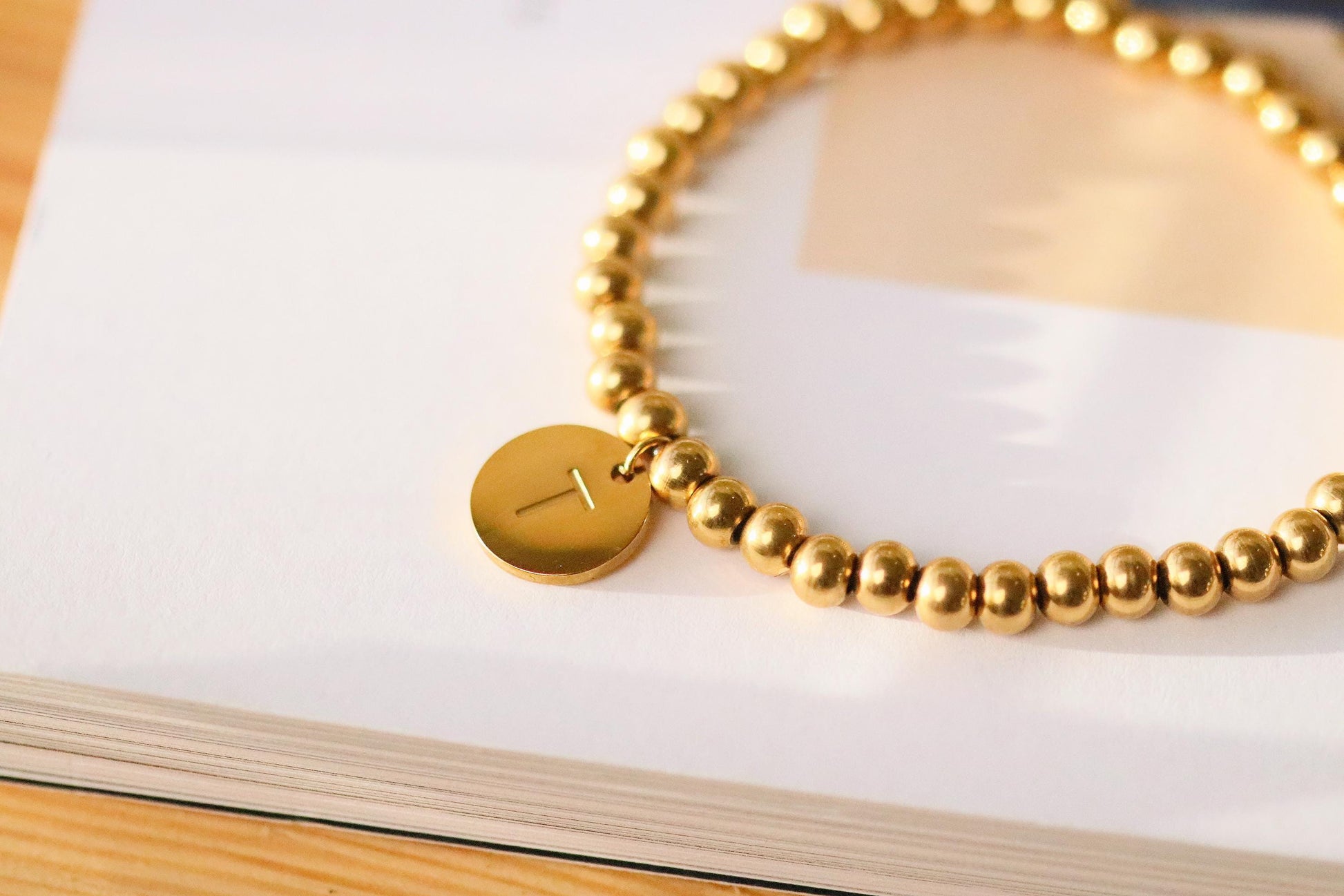 Gold Waterproof Beads Bracelet, Water Resistance Initial Bracelet, Gold Name Bracelet, Dainty Gold Custom Bracelet, Mothers Day Gift for her