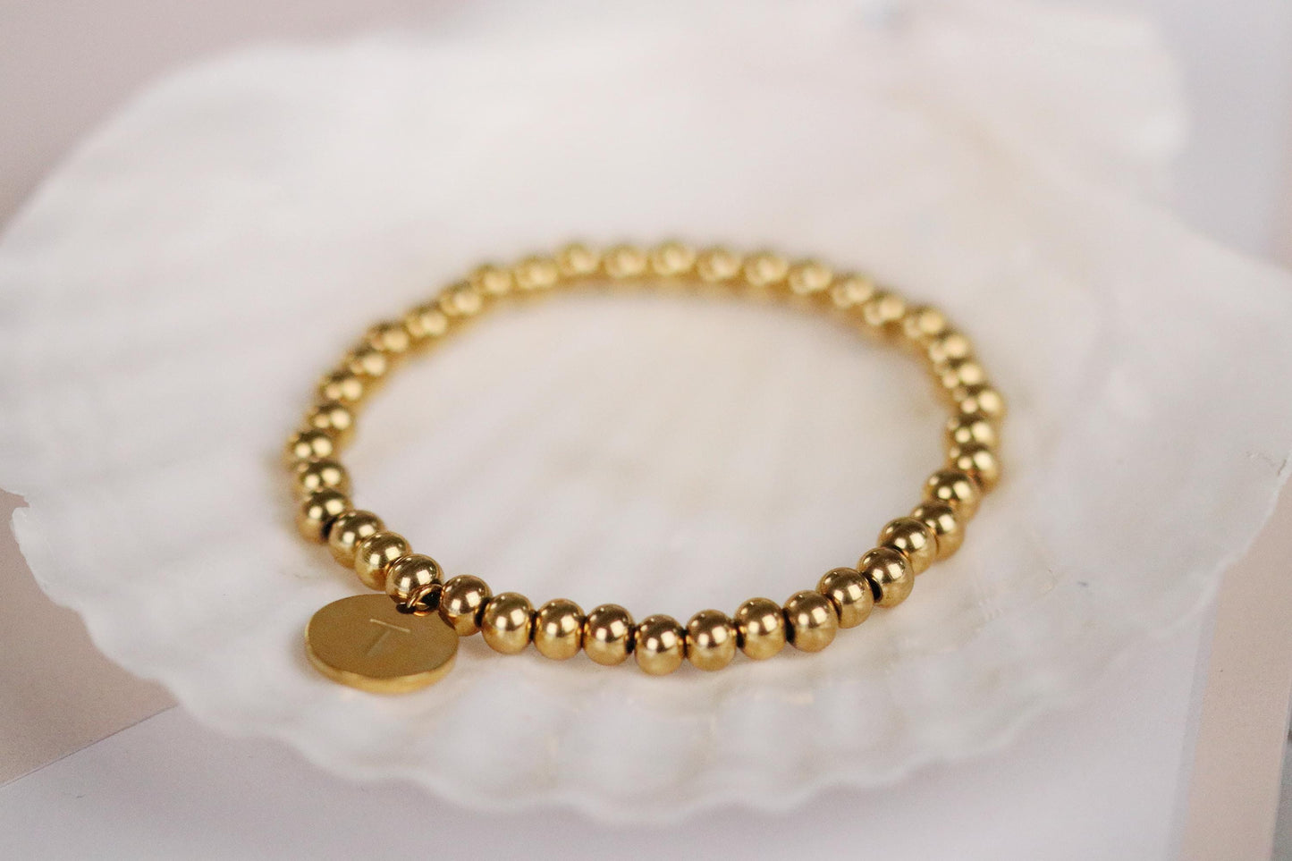 Gold Waterproof Beads Bracelet, Water Resistance Initial Bracelet, Gold Name Bracelet, Dainty Gold Custom Bracelet, Mothers Day Gift for her