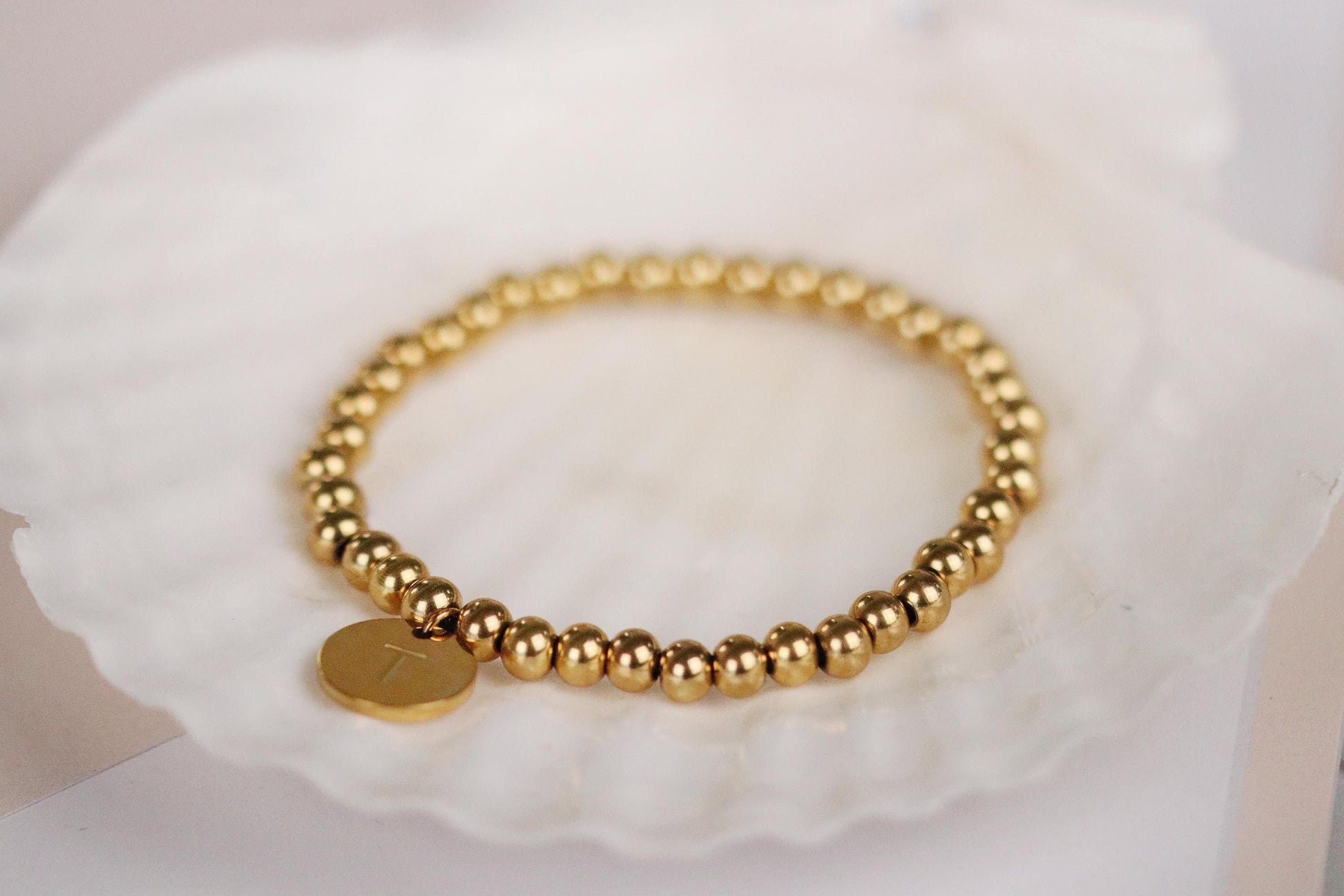 Gold Waterproof Beads Bracelet, Water Resistance Initial Bracelet, Gold Name Bracelet, Dainty Gold Custom Bracelet, Mothers Day Gift for her