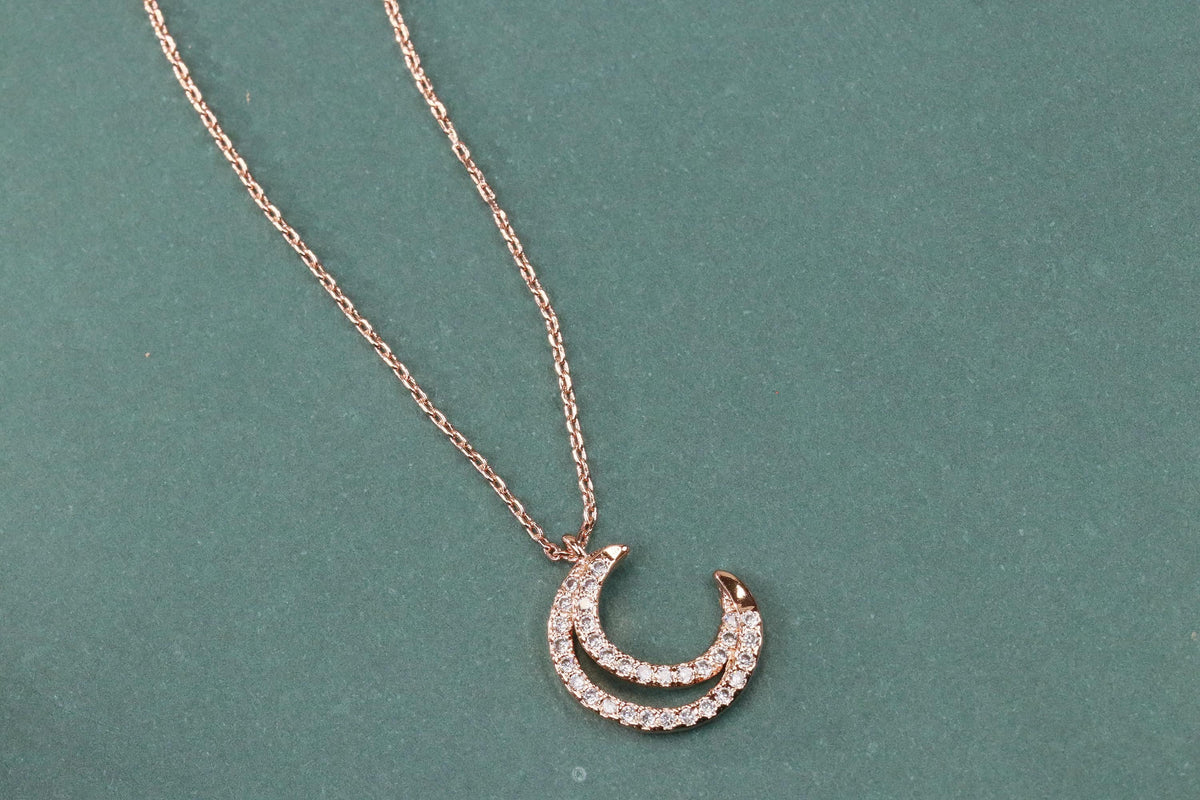 Crystal Moon Necklace, Gold Pave Dainty Necklace, Gold Diamond Necklace, Gold Minimalist Jewellery, Birthday Custom Love You Gift for Her