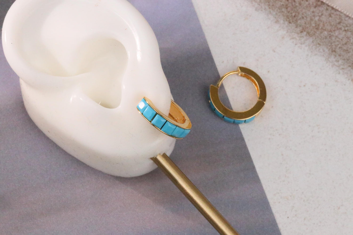 December Birthstone Hoop Earrings , Swarovski Crystal Turquoise Crystal Hoops, Gold Huggies hoops, Birthday Gift for Her, Mother's Day Gift