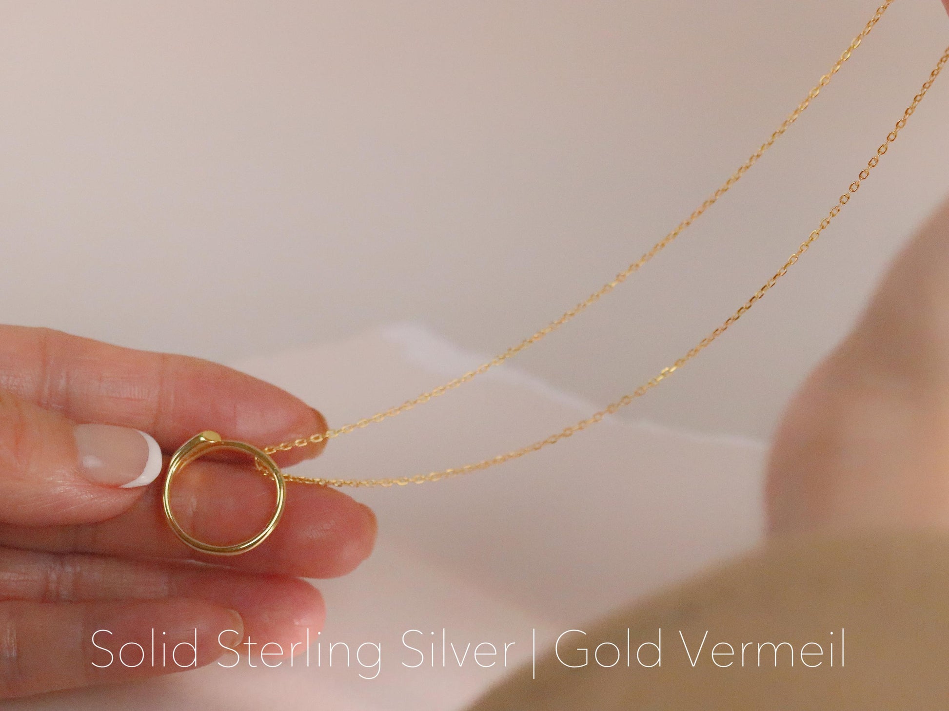 Gold Vermeil Circle Necklace, Sterling Silver Minimalist Necklace, Birthday Gift for Her, Mum & Daughter Gift for Mother's Day, Personalised