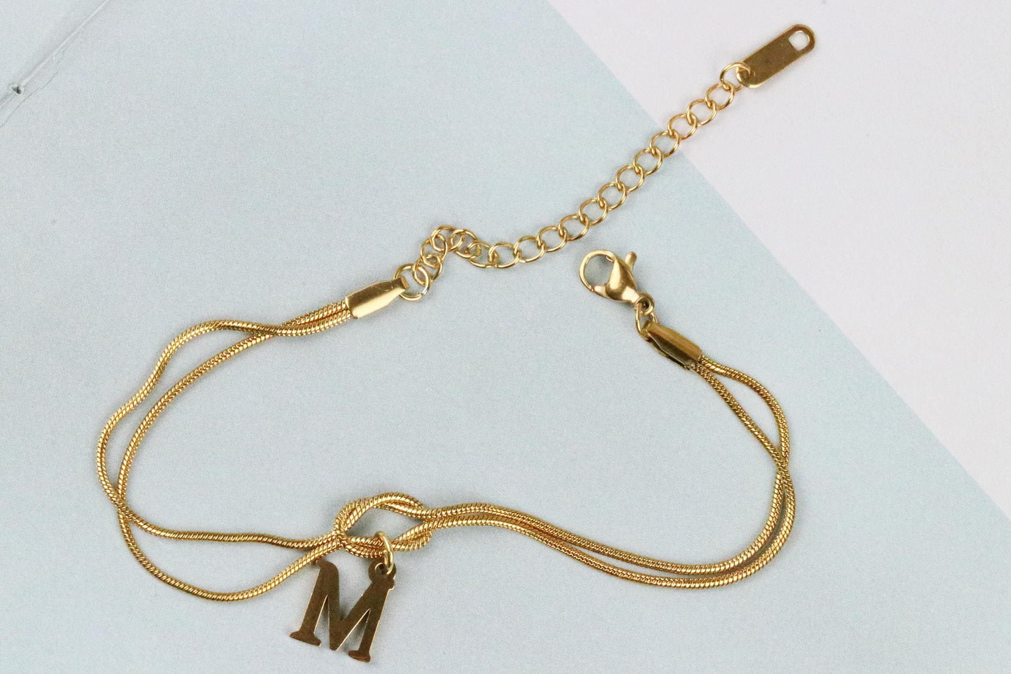 18K Gold Knot Custom Bracelet, Stainless Steel Couples Snake Chain Bracelet, Friendship Bracelet, Initial Bracelet Mother's Day Gift for Her