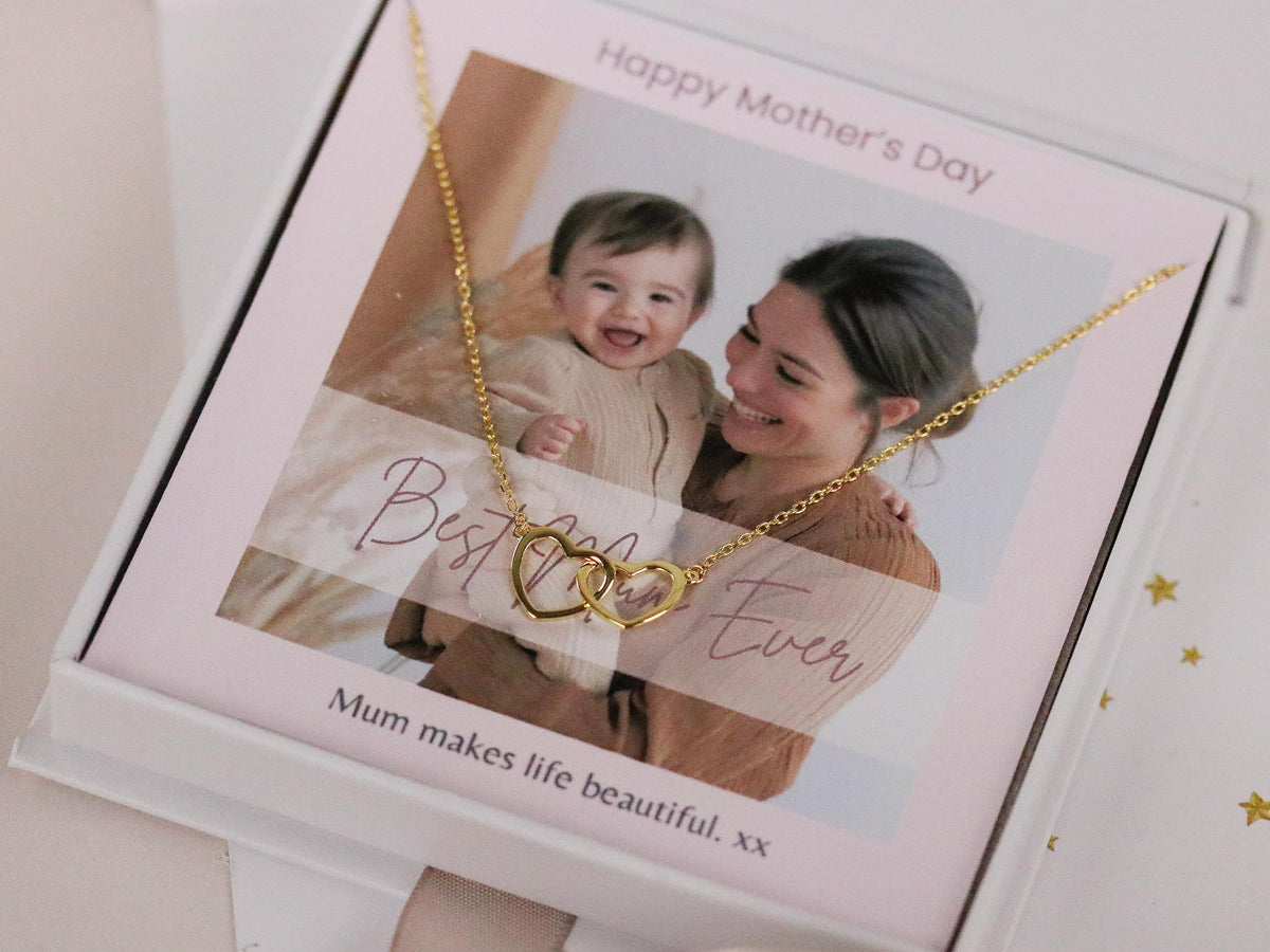Personalised Mother's Day Gift | Gold Interlocking Hearts Necklace | Best Mum Gift | Custom Photo Necklace | Mother’s Day Gift Daughter Son