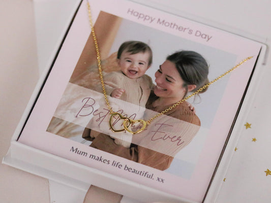 Personalised Mother's Day Gift | Gold Interlocking Hearts Necklace | Best Mum Gift | Custom Photo Necklace | Mother’s Day Gift Daughter Son
