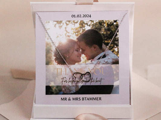 Personalized Wedding Thank You Gift | Silver Interlocking Hearts Necklace | Bridesmaid Gift | Maid of Honor Jewelry | Custom Wedding Gift