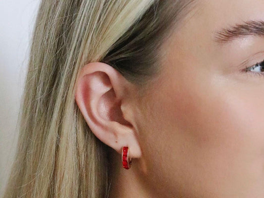 January Birthstone Huggies: Garnet Swarovski Crystal Gold Hoop Earrings, Burgundy CZ Hoops