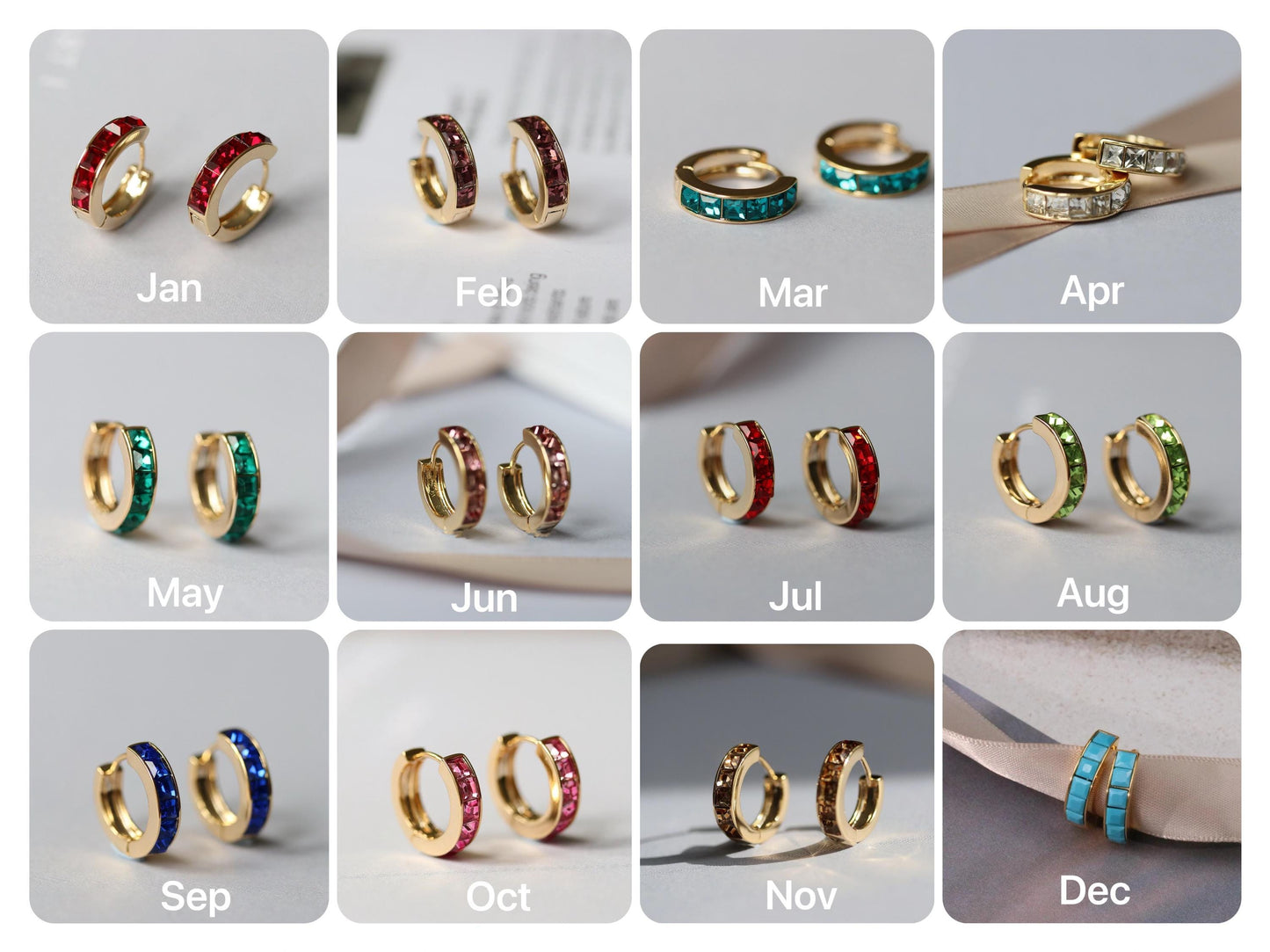 Gold December Birthstone Huggies: Turquoise CZ Crystal Hoop Earrings, Minimalist Earrings for Woman