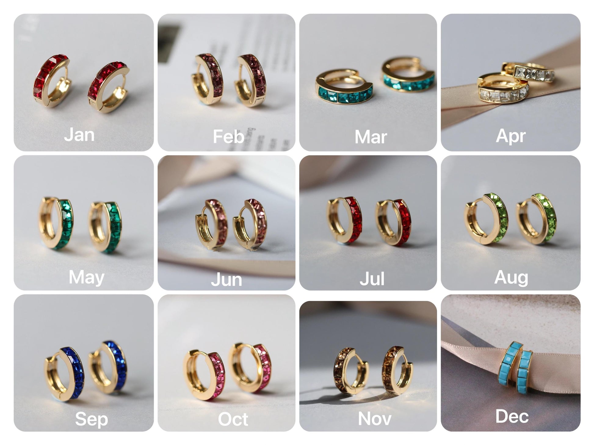 Gold December Birthstone Huggies: Turquoise CZ Crystal Hoop Earrings, Minimalist Earrings for Woman