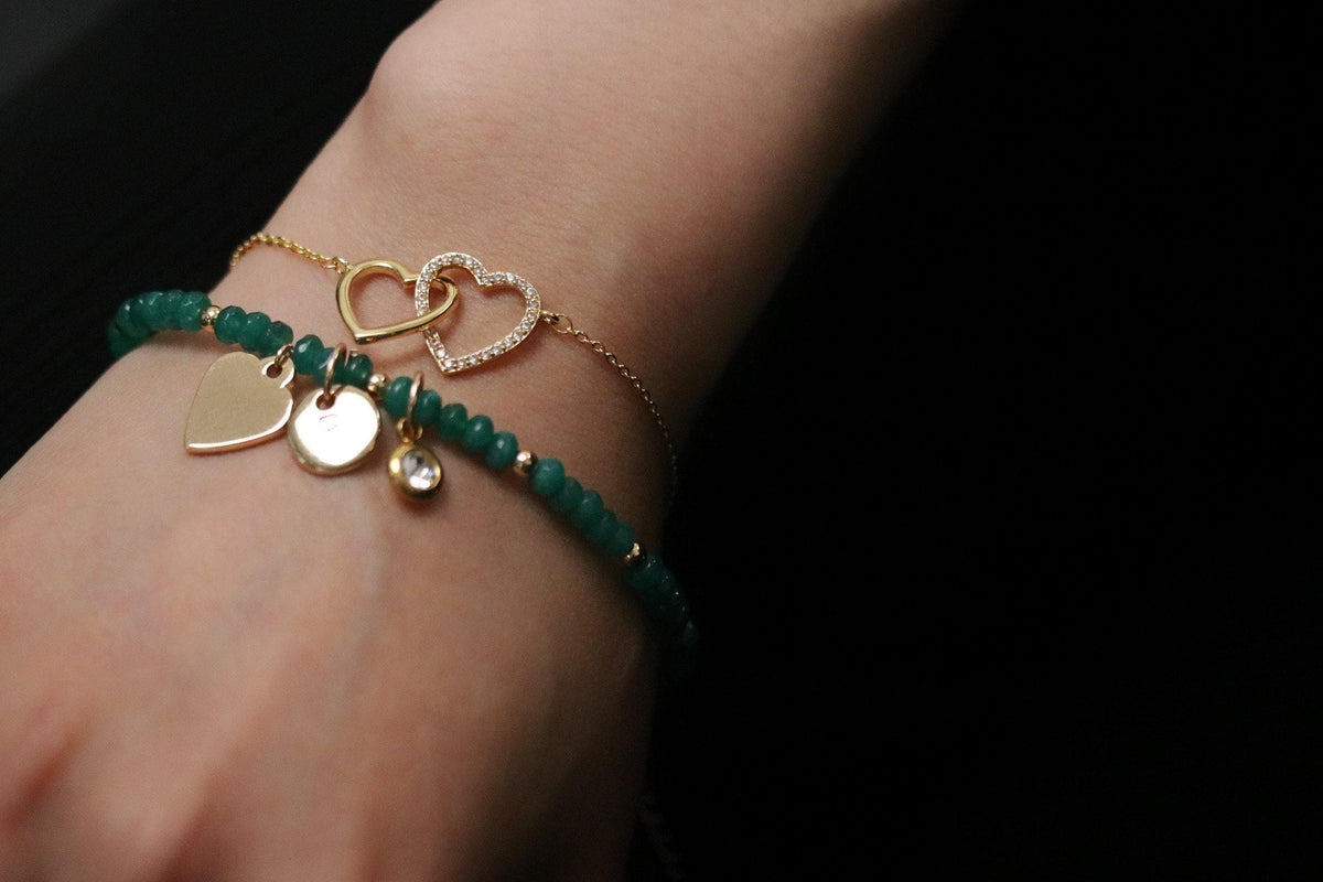 Mother Daughter Interlocking Heart Bracelet Set, CZ Crystal, Gold Plated Double Love Heart Bangle