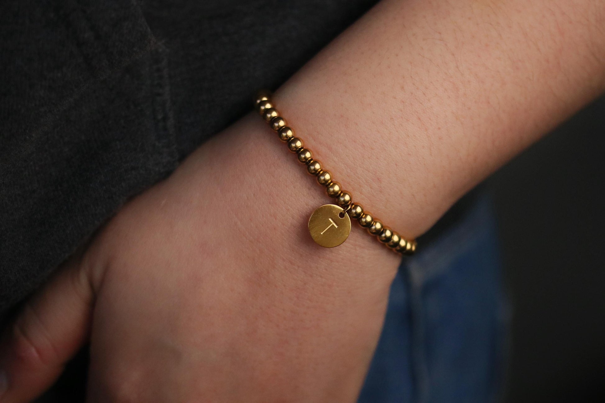 Gold Waterproof Beads Bracelet, Water Resistance Initial Bracelet, Gold Name Bracelet, Dainty Gold Custom Bracelet, Mothers Day Gift for her