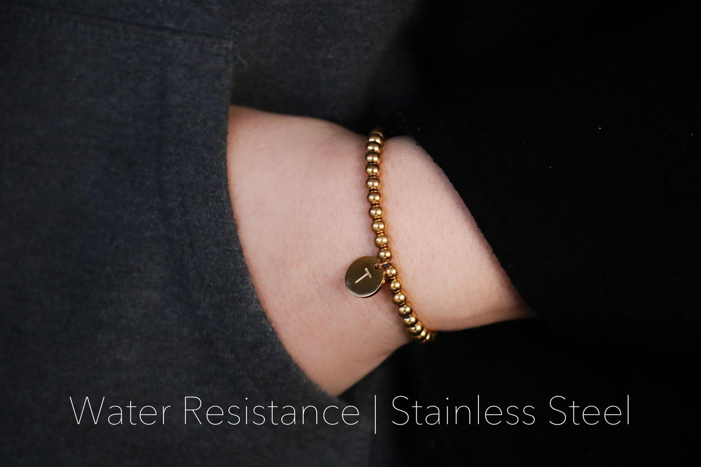 Gold Waterproof Beads Bracelet, Water Resistance Initial Bracelet, Gold Name Bracelet, Dainty Gold Custom Bracelet, Mothers Day Gift for her