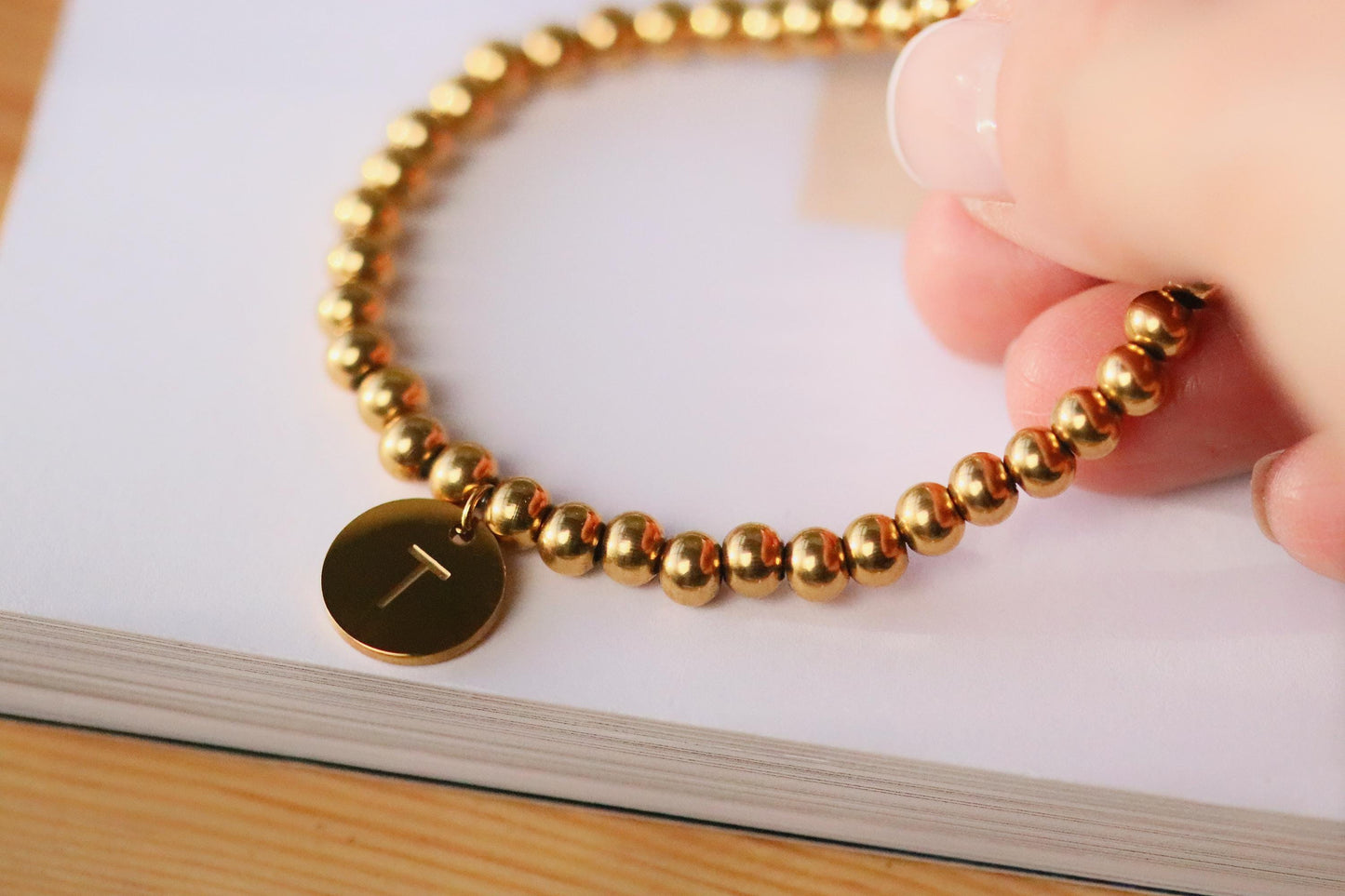 Gold Waterproof Beads Bracelet, Water Resistance Initial Bracelet, Gold Name Bracelet, Dainty Gold Custom Bracelet, Mothers Day Gift for her