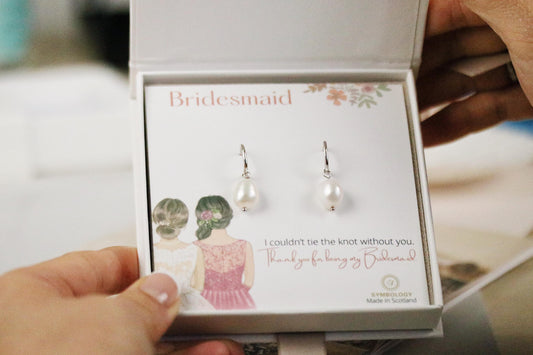 Bridesmaid Proposal Gift | Genuine Freshwater Pearl Earrings | Personalised Bridesmaid Accessories | Wedding Proposal box | Bridal Jewellery