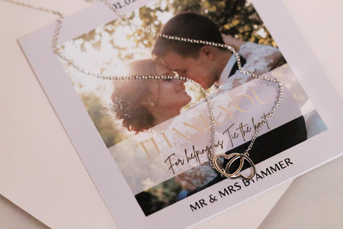 Personalized Wedding Thank You Gift | Silver Interlocking Hearts Necklace | Bridesmaid Gift | Maid of Honor Jewelry | Custom Wedding Gift