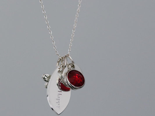 Silver Bee Charm Necklace: Personalized Initial & Birthstone Pendant