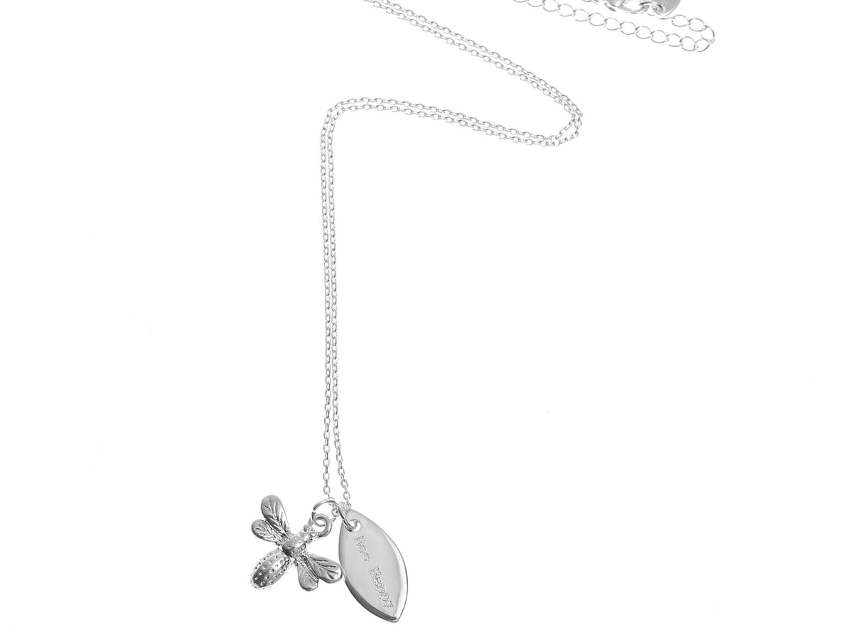 Silver Bee Charm Necklace: Personalized Initial & Birthstone Pendant