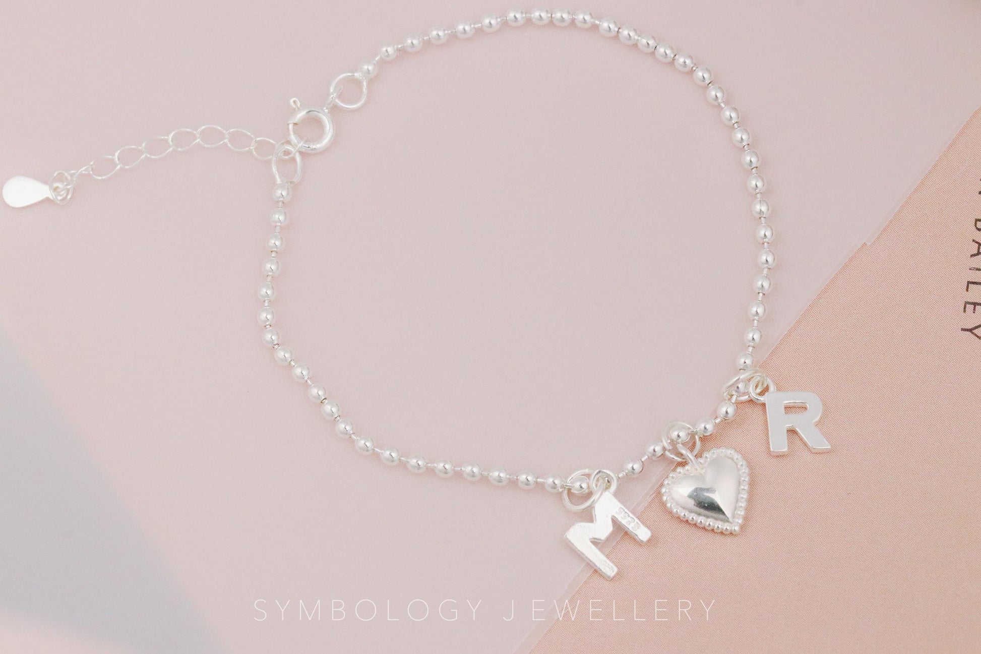 Couple Personalised Bracelet, 925 Silver Initial Bracelet, Solid Silver Beaded Letter Bracelet, Custom Minimalist Bracelet, Gift for Her