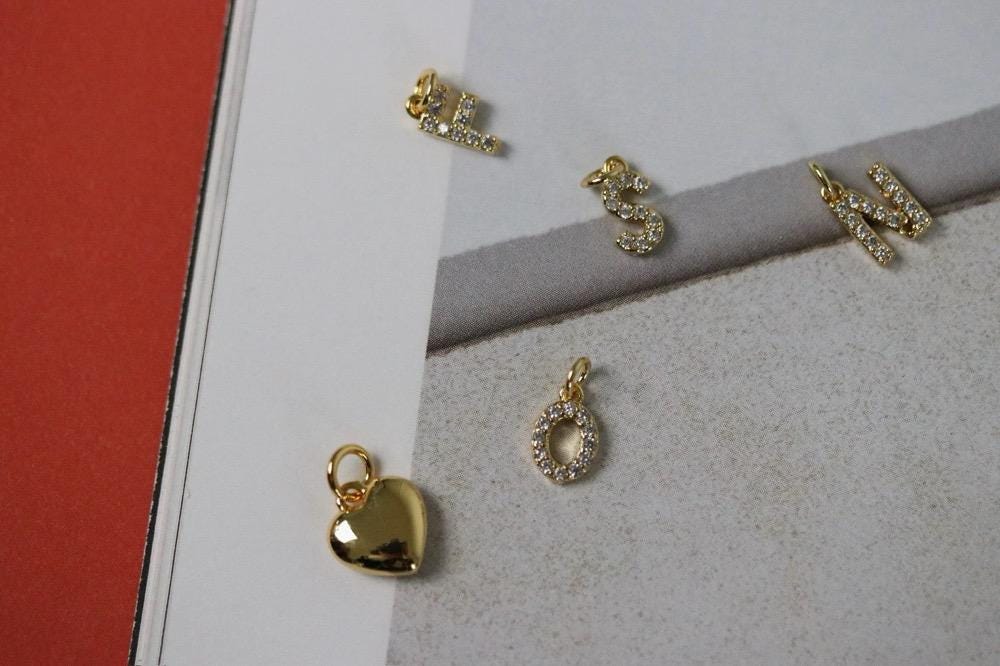 Gold Filled Initial Letter Charm, Add On Alphabet Charm, Personalised Charm, Waterproof Jewellery Parts, Gold Crystal Jewellery Supplies,