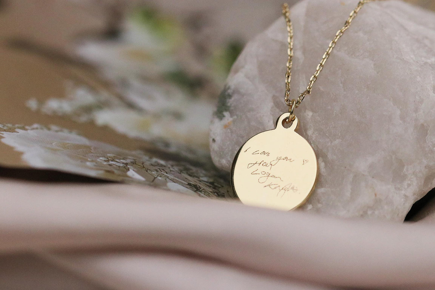 Gold Kids Drawing Necklace – Personalised Children’s Artwork Pendant, Custom Engraved Necklace for Mum, Family Gift Keepsake for Christmas