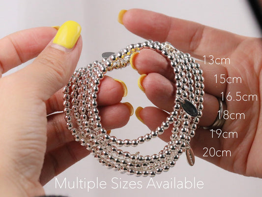 Custom Birthstone Bracelet – Silver Plated Beaded Bangle with Initial Charm Gift for Women for Christmas