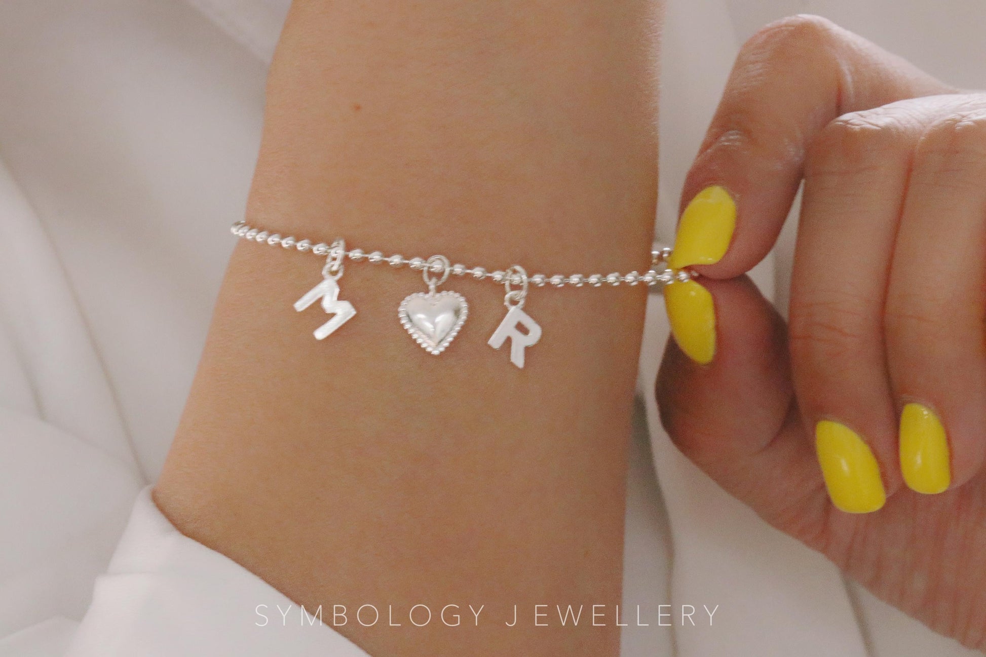 Couple Personalised Bracelet, 925 Silver Initial Bracelet, Solid Silver Beaded Letter Bracelet, Custom Minimalist Bracelet, Gift for Her
