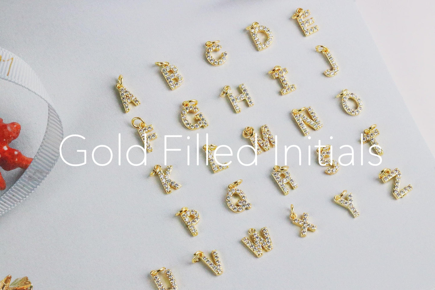 Gold Filled Initial Letter Charm, Add On Alphabet Charm, Personalised Charm, Waterproof Jewellery Parts, Gold Crystal Jewellery Supplies,