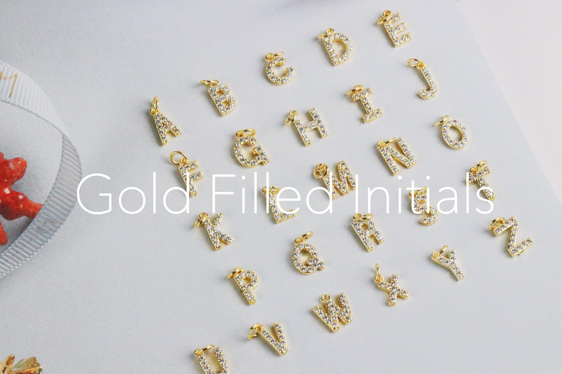 Gold Filled Initial Letter Charm, Add On Alphabet Charm, Personalised Charm, Waterproof Jewellery Parts, Gold Crystal Jewellery Supplies,