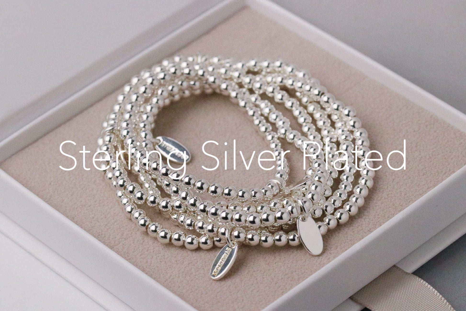 Custom Birthstone Bracelet – Silver Plated Beaded Bangle with Initial Charm Gift for Women for Christmas