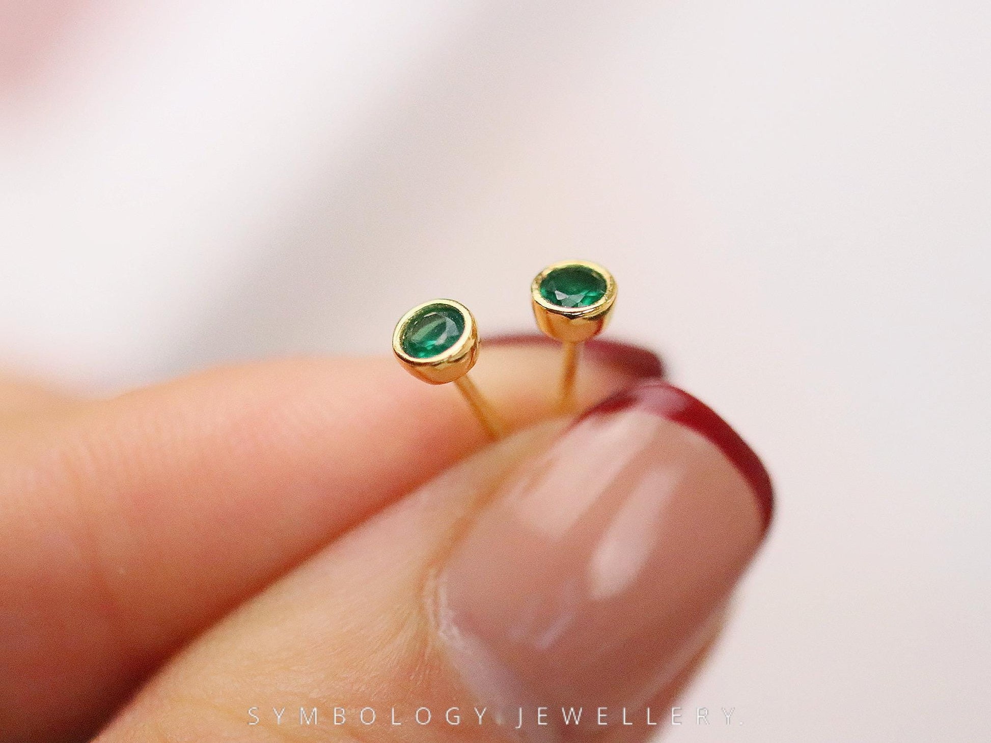 May Birthstone Earrings, 925 Silver Crystal Studs Earrings, Birthday Day Gift for Her, Minimalist Emerald Earrings, Custom Jewellery