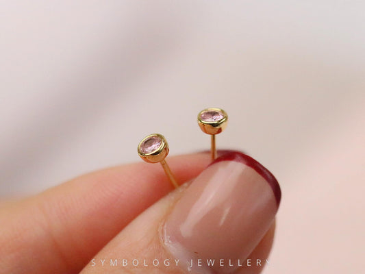 October Birthstone Studs, Pink Crystal Earrings Women, Minimalist Personalised Earrings, Birthday Gift for Her, Custom Handmade Jewellery