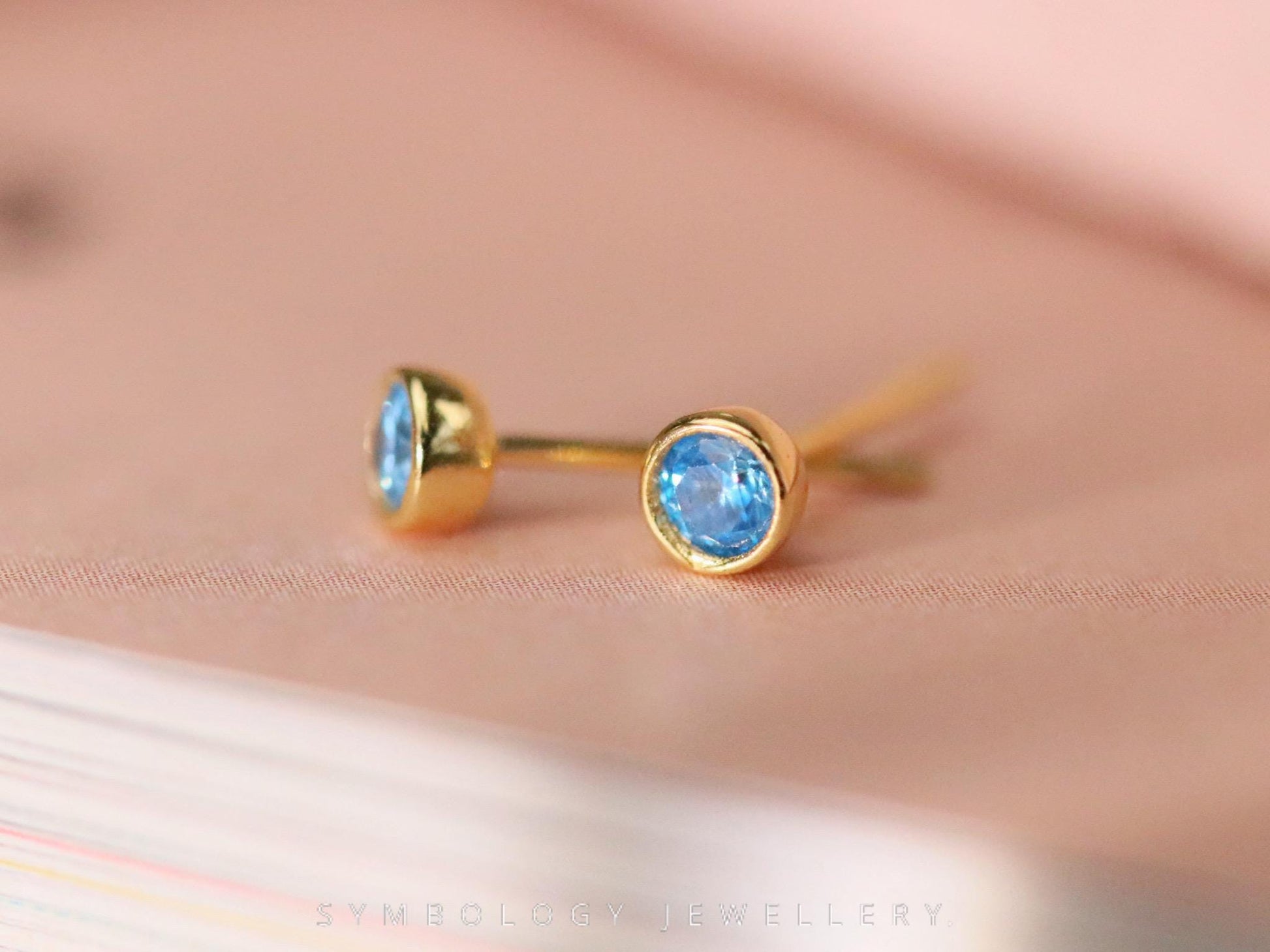 December Birthstone Studs, Turquoise Crystal Earrings Women, Minimalist Personalised Earrings, Birthday Gift for Her, Handmade Jewellery