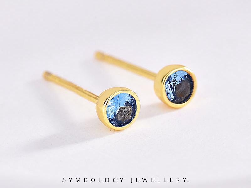 March Birthstone Earrings, 925 Silver Studs Earrings, Birthday Day Gift for Her, Minimalist Children's Earrings, Custom Jewellery for Women