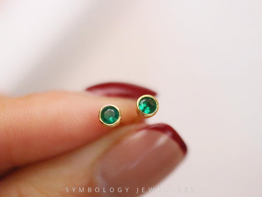 May Birthstone Earrings, 925 Silver Crystal Studs Earrings, Birthday Day Gift for Her, Minimalist Emerald Earrings, Custom Jewellery