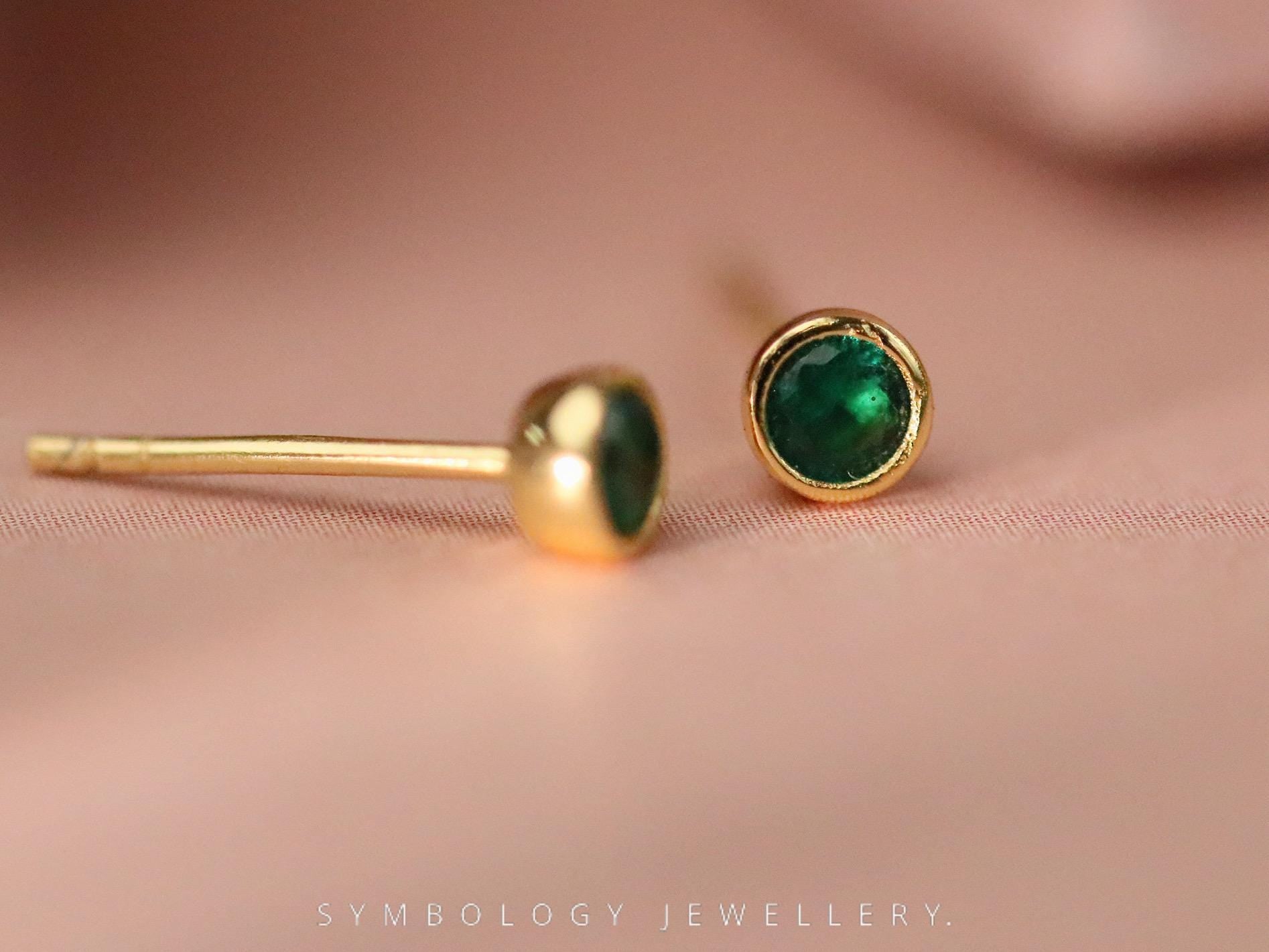 May Birthstone Earrings, 925 Silver Crystal Studs Earrings, Birthday Day Gift for Her, Minimalist Emerald Earrings, Custom Jewellery