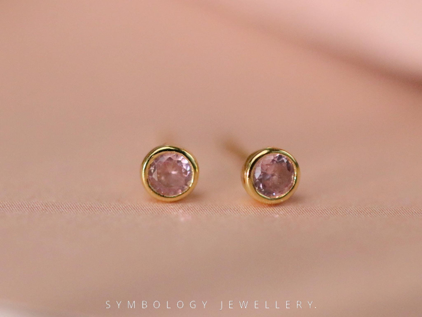 October Birthstone Studs, Pink Crystal Earrings Women, Minimalist Personalised Earrings, Birthday Gift for Her, Custom Handmade Jewellery