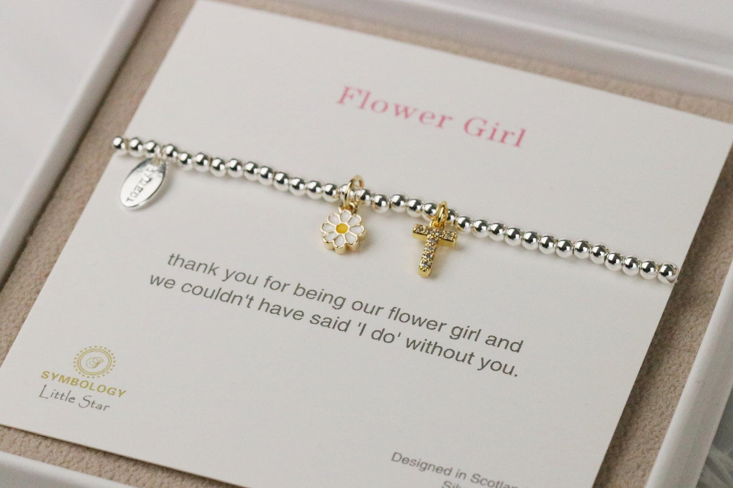 Flower Girl Gift, Bridesmaid Box Filler, Silver Beaded Initial Bracelet, Bridal Party Custom Gift, Wedding Theme Gift, Custom Kids Bracelet