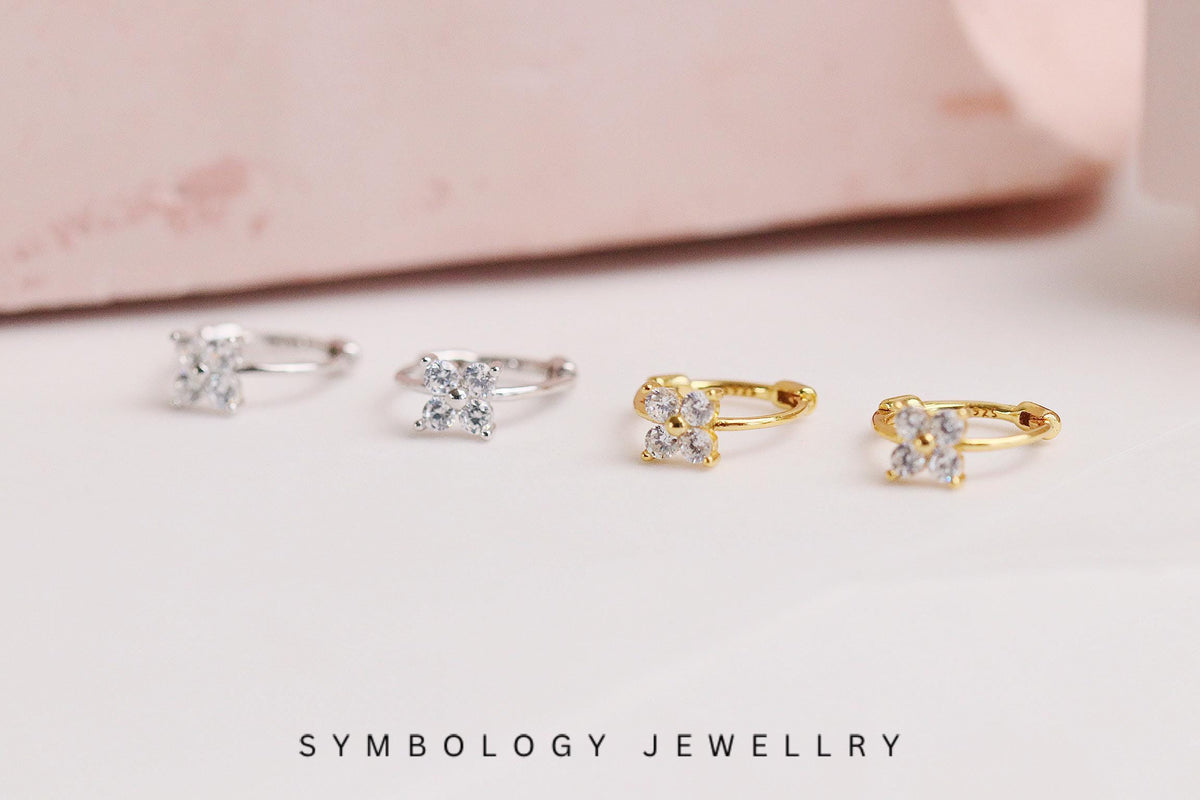 Dainty Starburst Huggies Earrings in 925 Silver, Gold CZ Crystal Delicate Hoops For Woman, Birthday's Day Gift for Her, Celestial Jewellery