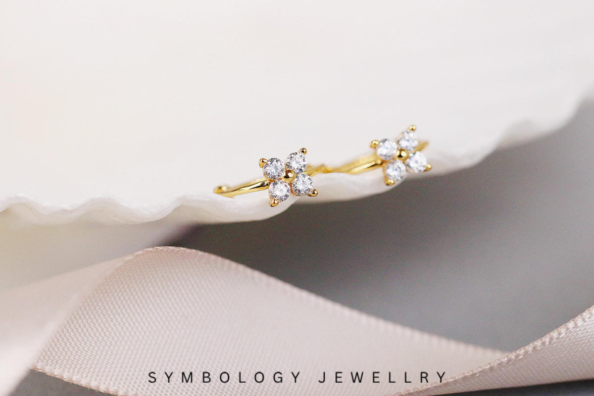 Dainty Starburst Huggies Earrings in 925 Silver, Gold CZ Crystal Delicate Hoops For Woman, Birthday's Day Gift for Her, Celestial Jewellery