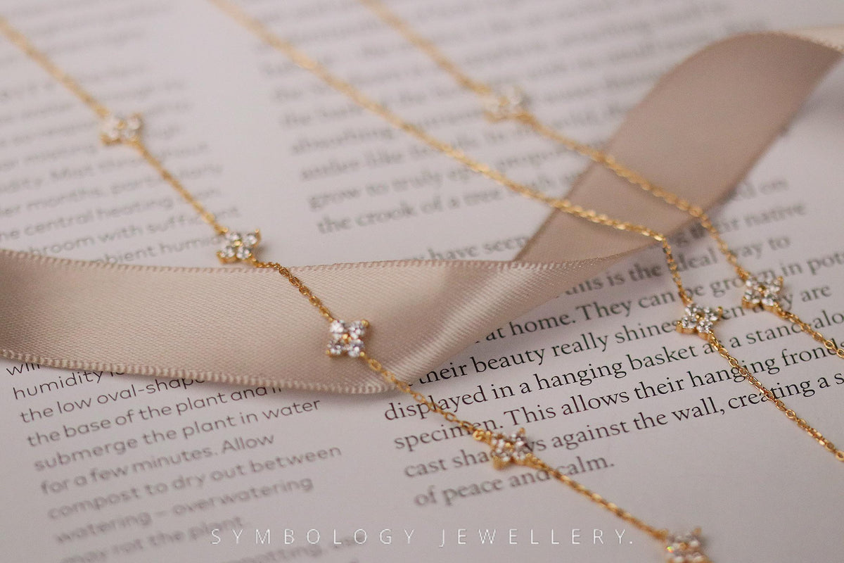 Gold Four Leaf Clover Necklace: Dainty 925 Silver Minimalist Jewellery Chocker