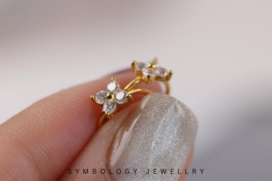 Dainty Starburst Huggies Earrings in 925 Silver, Gold CZ Crystal Delicate Hoops For Woman, Birthday's Day Gift for Her, Celestial Jewellery