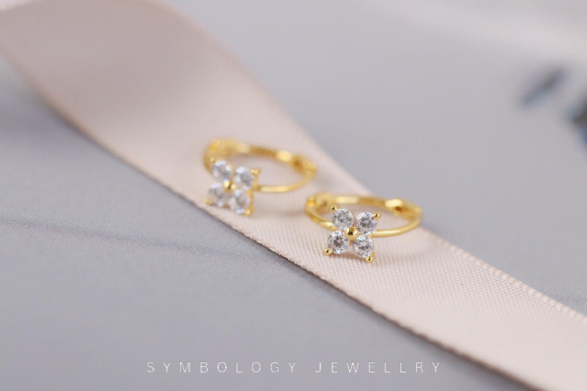 Dainty Starburst Huggies Earrings in 925 Silver, Gold CZ Crystal Delicate Hoops For Woman, Birthday's Day Gift for Her, Celestial Jewellery