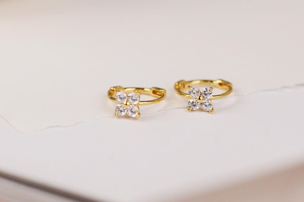Dainty Starburst Huggies Earrings in 925 Silver, Gold CZ Crystal Delicate Hoops For Woman, Birthday's Day Gift for Her, Celestial Jewellery