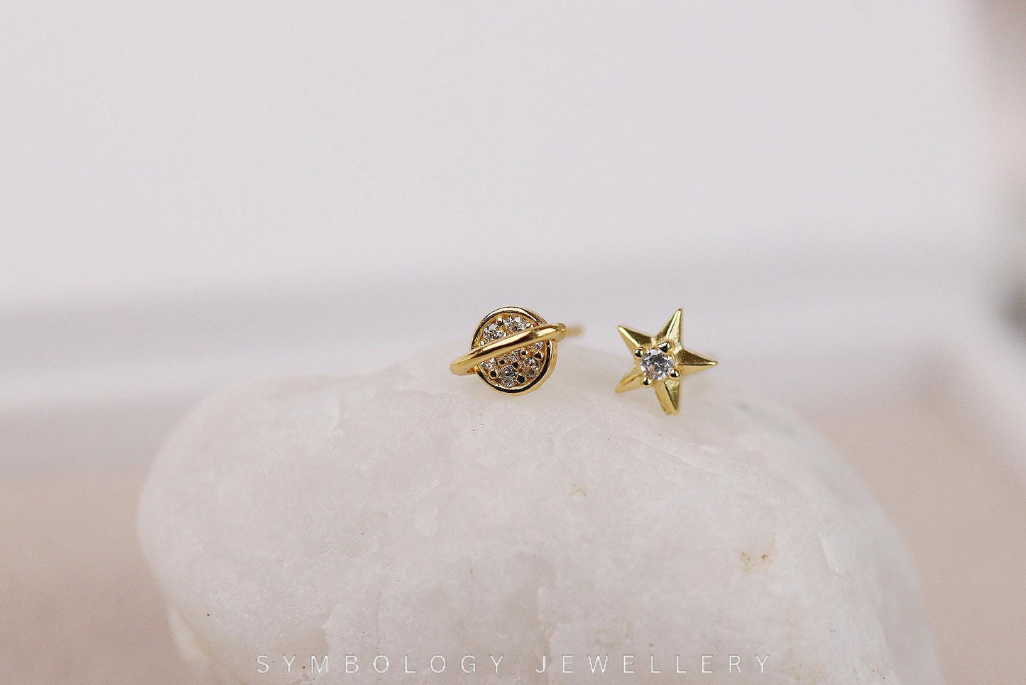 Gold Vermeil Dainty Moon and Star Studs, Planet / Sunbeam Earrings, Celestial Earrings Set, Jewelry Set, Gift for Her, Gift Set, Minimalist
