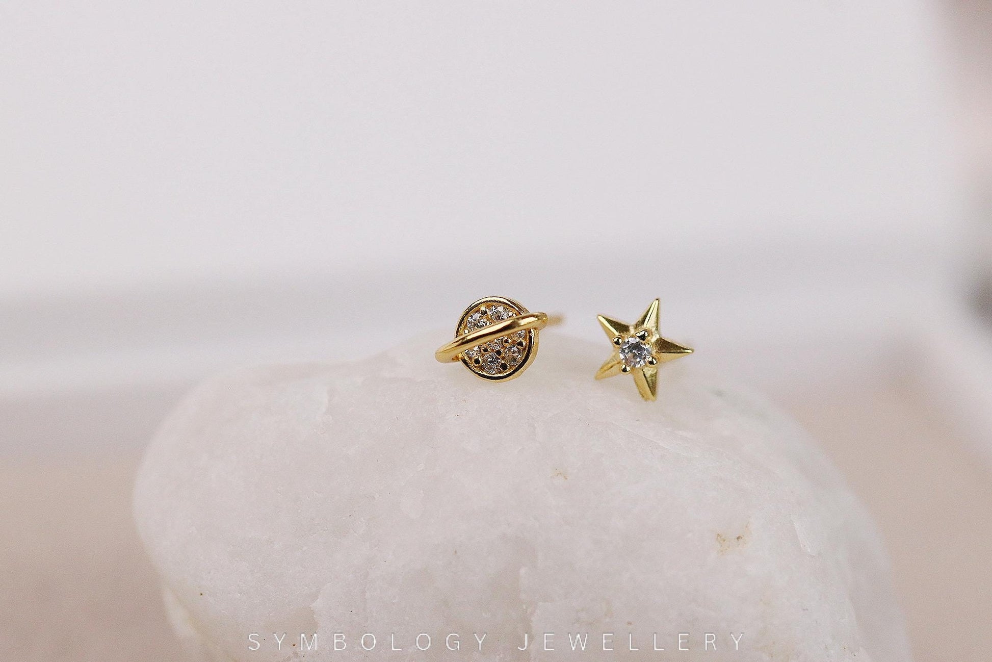 Gold Vermeil Dainty Moon and Star Studs, Planet / Sunbeam Earrings, Celestial Earrings Set, Jewelry Set, Gift for Her, Gift Set, Minimalist