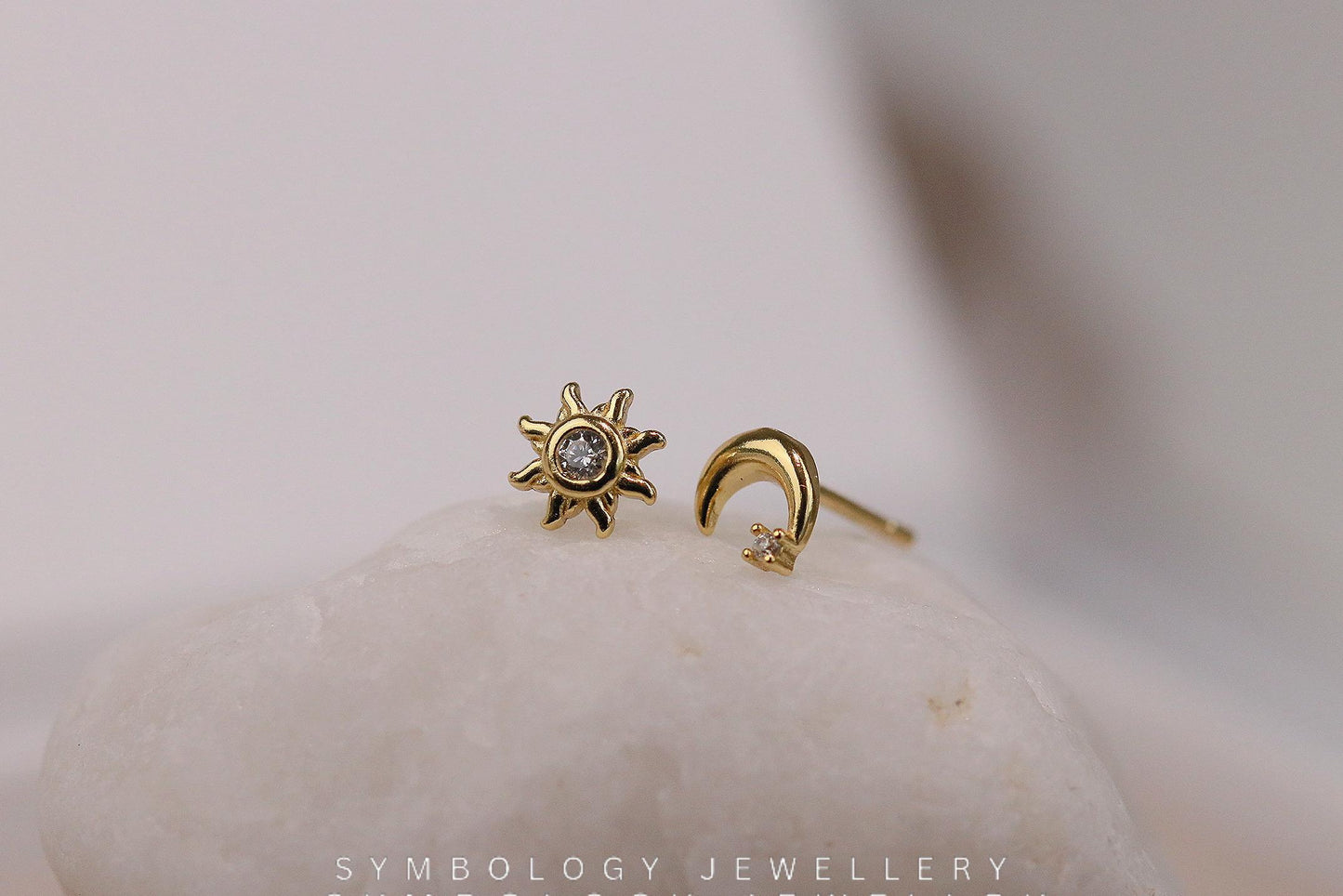 Gold Vermeil Dainty Moon and Star Studs, Planet / Sunbeam Earrings, Celestial Earrings Set, Jewelry Set, Gift for Her, Gift Set, Minimalist