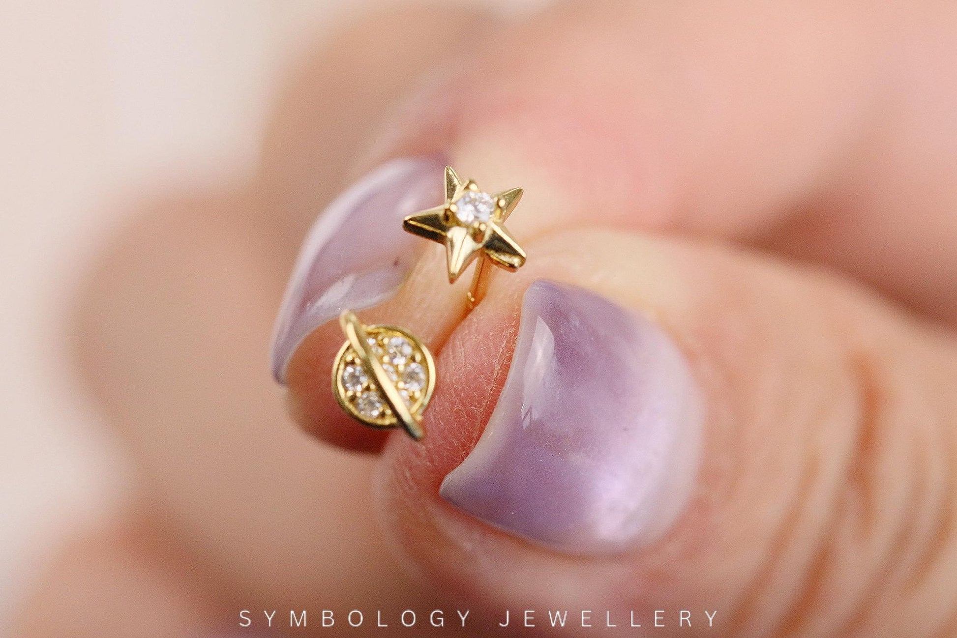 Gold Vermeil Dainty Moon and Star Studs, Planet / Sunbeam Earrings, Celestial Earrings Set, Jewelry Set, Gift for Her, Gift Set, Minimalist
