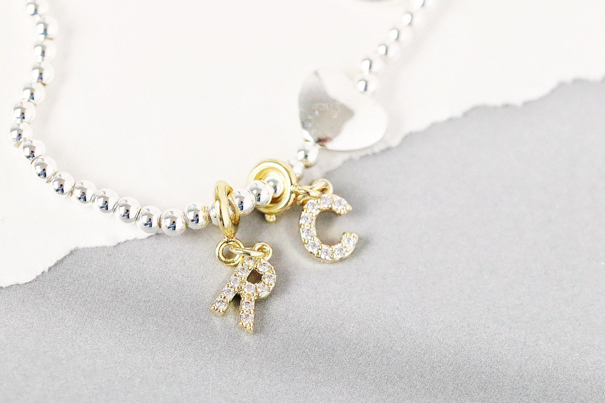 3mm Dainty Crystal Initial Bracelet, Silver Plated Beaded Love Heart Name Bracelet, Custom Birthstone Bracelet, Happy Birthday Gift for Her