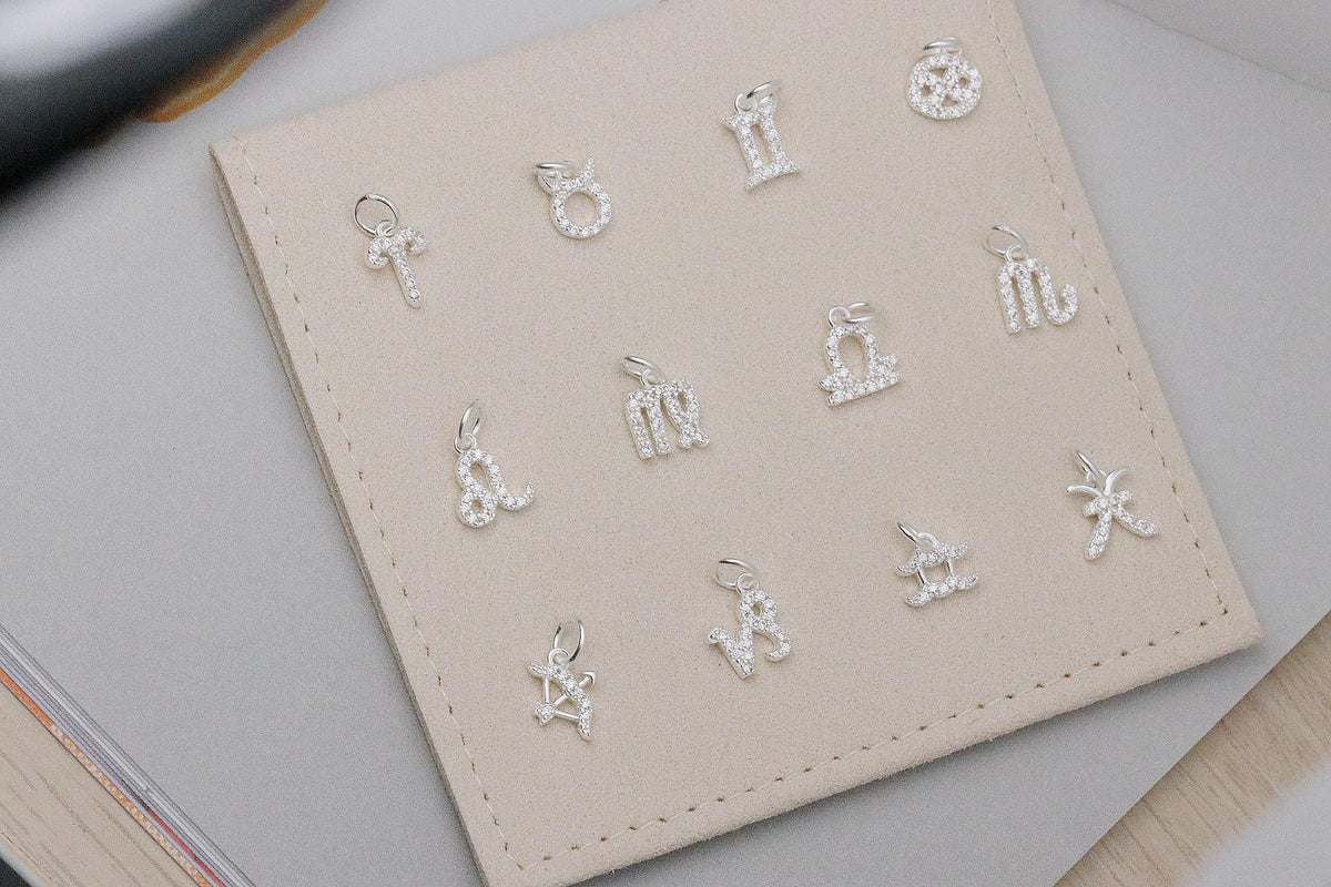 Double-Sided Crystal Zodiac Charms ONLY • Sterling Silver Astrology Star Sign Charm • Handmade Jewellery Parts • Add on Jewellery Charm