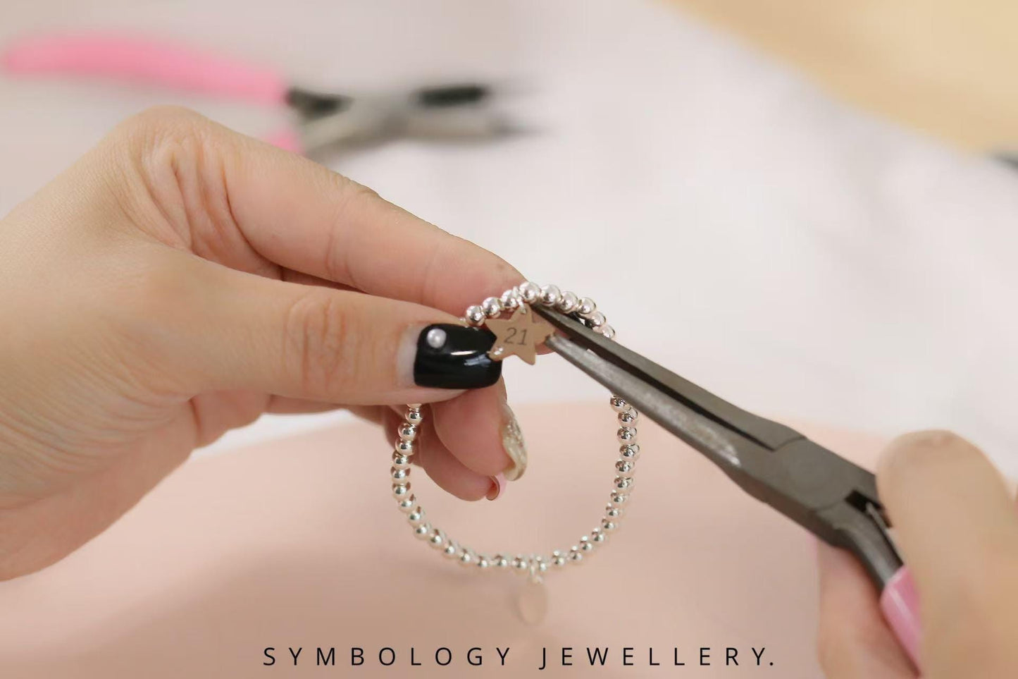 Silver Knot Bangle – Custom Initial Charm Bracelet with Birthstone Gift for Women